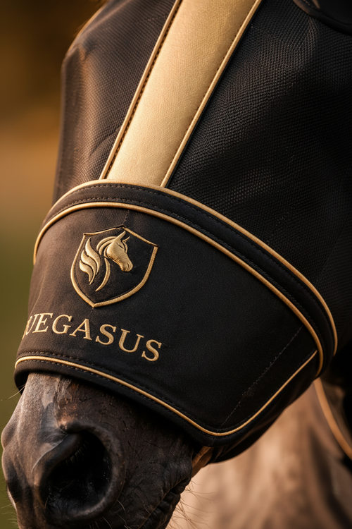 Horse wearing Pegasus mask